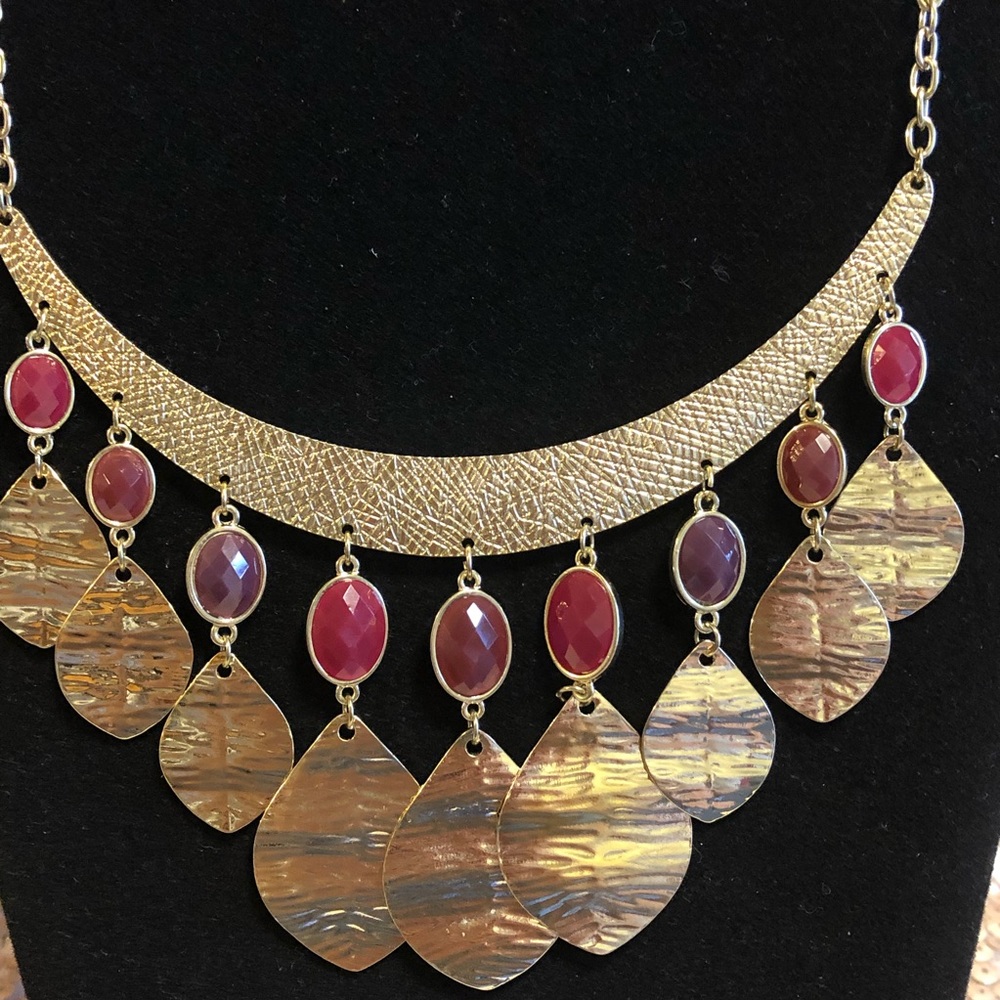 Gold Plate with Multi Color Fashion Necklace